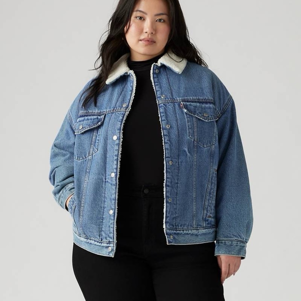 NWT Levi Strauss Original Sherpa Trucker denim jacket mid wash blue 3x